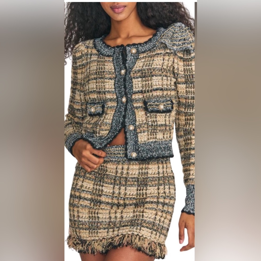 Loveshackfancy Chantria boucle tweed cropped cardigan Size XS NWT.